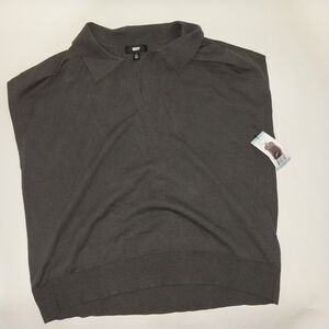 DKNY Women's Sleeveless Collared V Neck Sweater Grey size L